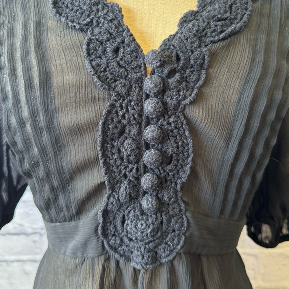 Apt 9 Bohemian Sheer Black Empire Tie Waist Blouse/Top with Crochet Detail Small - Picture 3 of 13